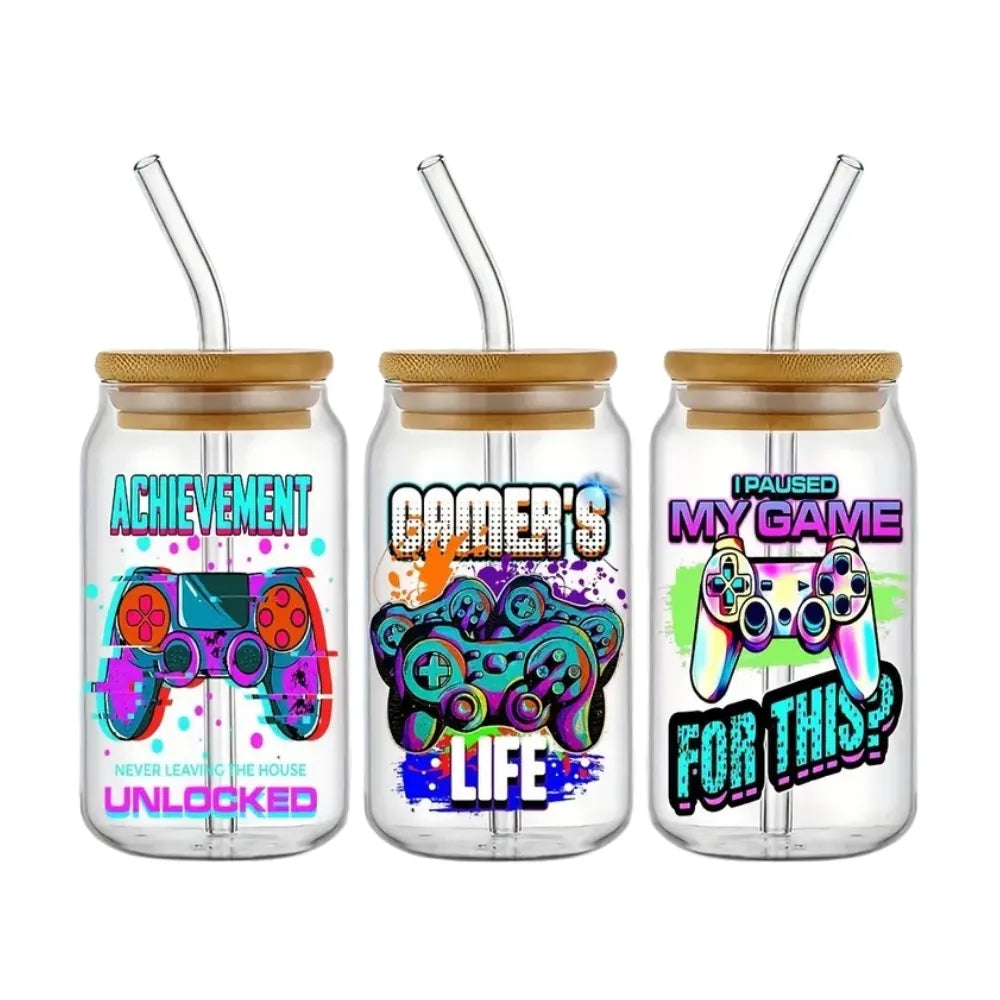 Set of 3 Gaming Glasses with Straw